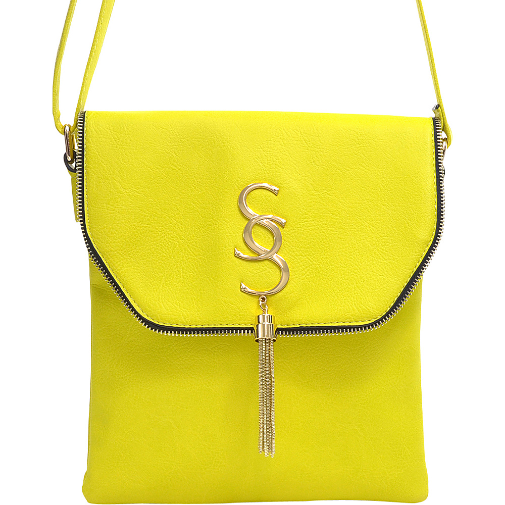 Dasein Double Pocket Tassel Messenger Bag Yellow Dasein Manmade Handbags
