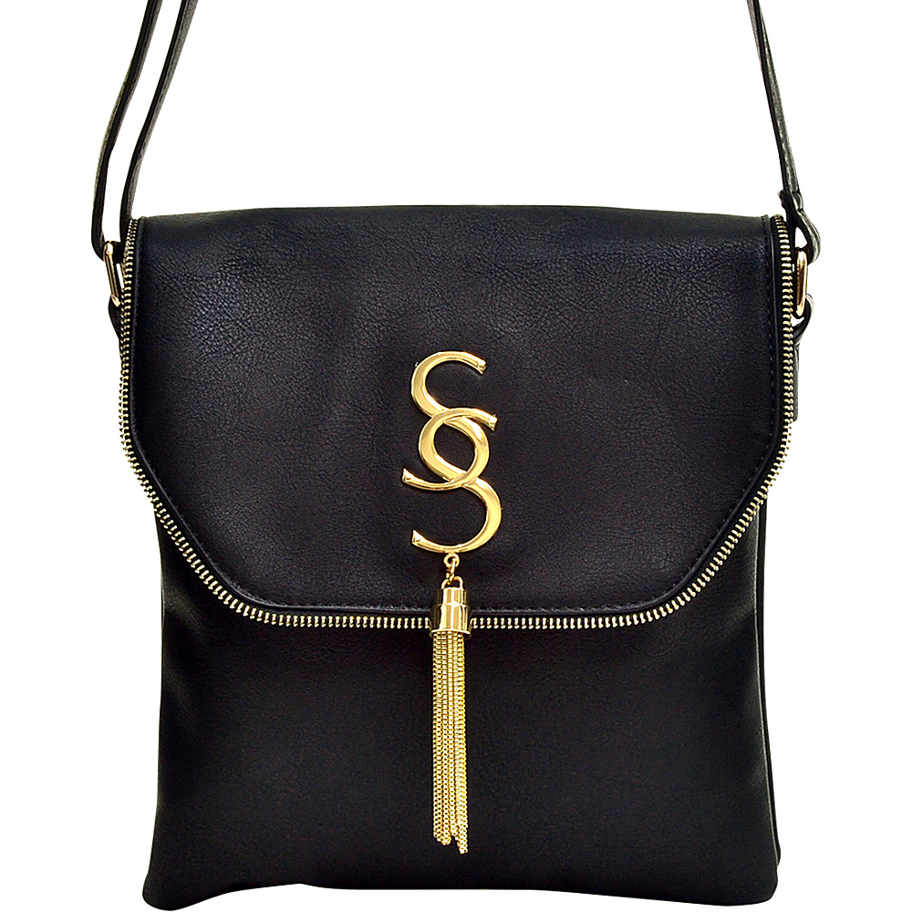 Dasein Double Pocket Tassel Messenger Bag Black Dasein Manmade Handbags