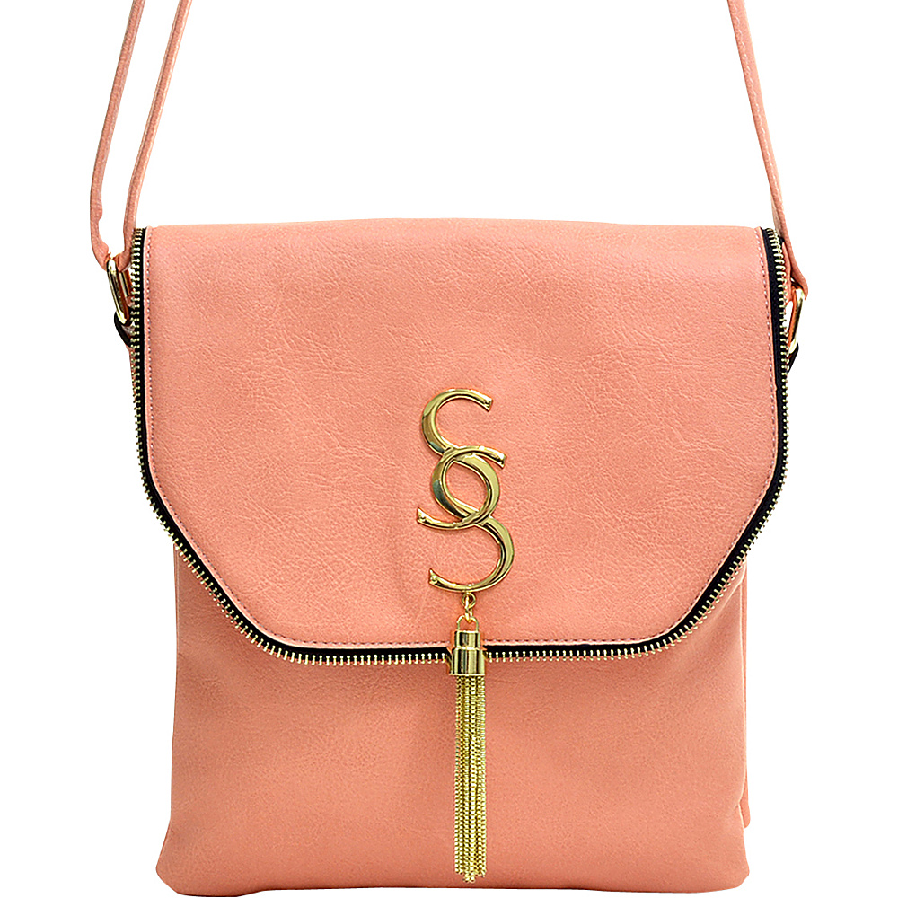Dasein Double Pocket Tassel Messenger Bag Light Pink Dasein Manmade Handbags