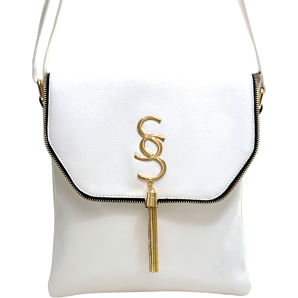 Dasein Double Pocket Tassel Messenger Bag White Dasein Manmade Handbags