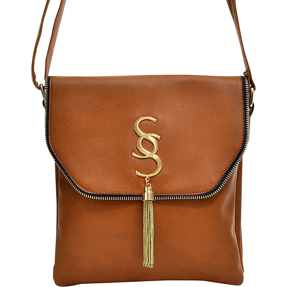 Dasein Double Pocket Tassel Messenger Bag Brown Dasein Manmade Handbags