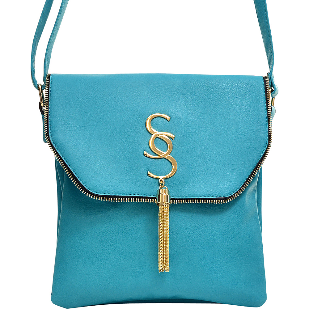 Dasein Double Pocket Tassel Messenger Bag Blue Dasein Manmade Handbags