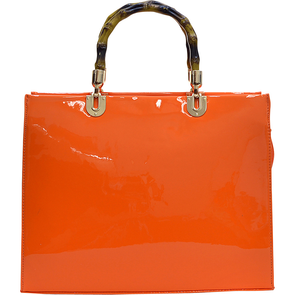 Dasein Wooden Handle Patent Leather Satchel Orange Dasein Manmade Handbags