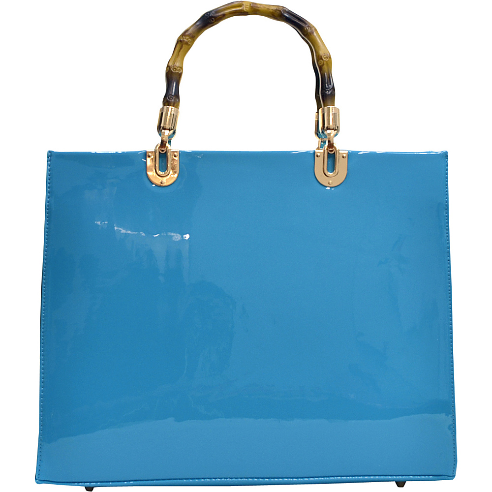 Dasein Wooden Handle Patent Leather Satchel Blue Dasein Manmade Handbags
