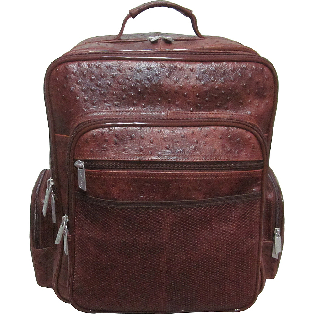 AmeriLeather CEO Leather Backpack Brown Ostrich Print AmeriLeather Business Laptop Backpacks