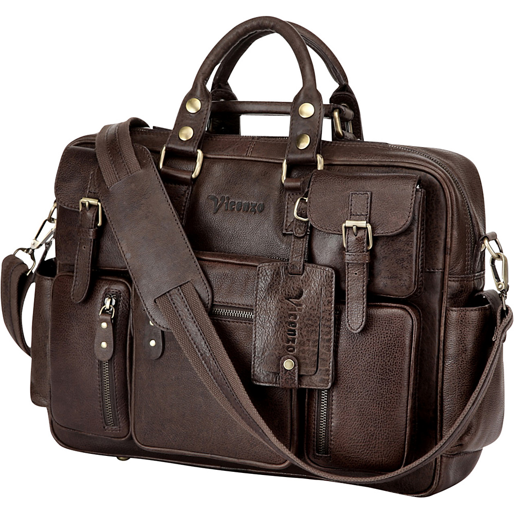 Vicenzo Leather Vicenzo Signature Full Grain Leather Briefcase Dark Brown Vicenzo Leather Non Wheeled Business Cases