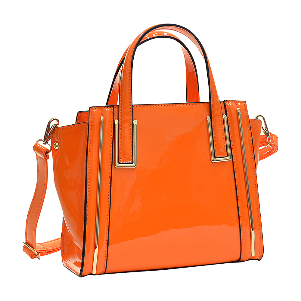 Dasein Patent Leather Winged Tote Satchel Orange Dasein Manmade Handbags