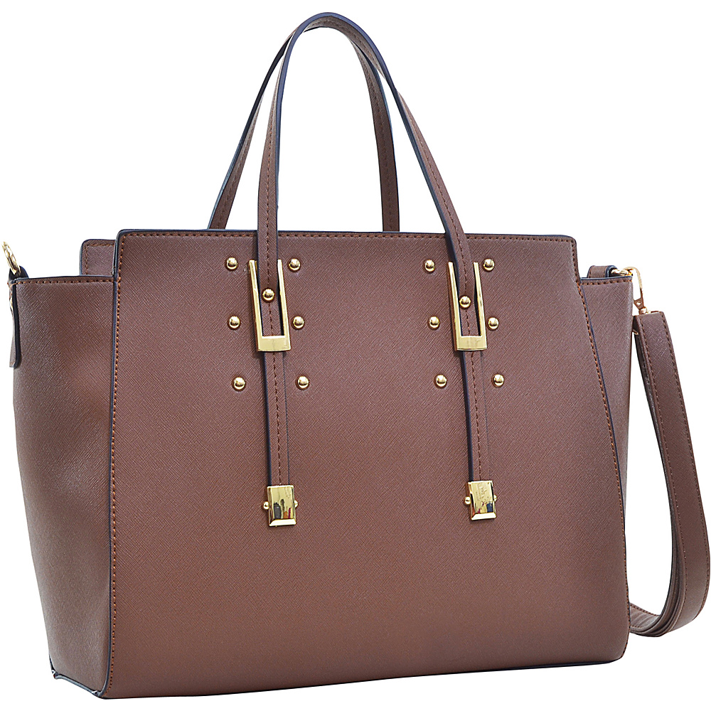 Dasein Elegant Buckle Strap Satchel Coffee Dasein Manmade Handbags