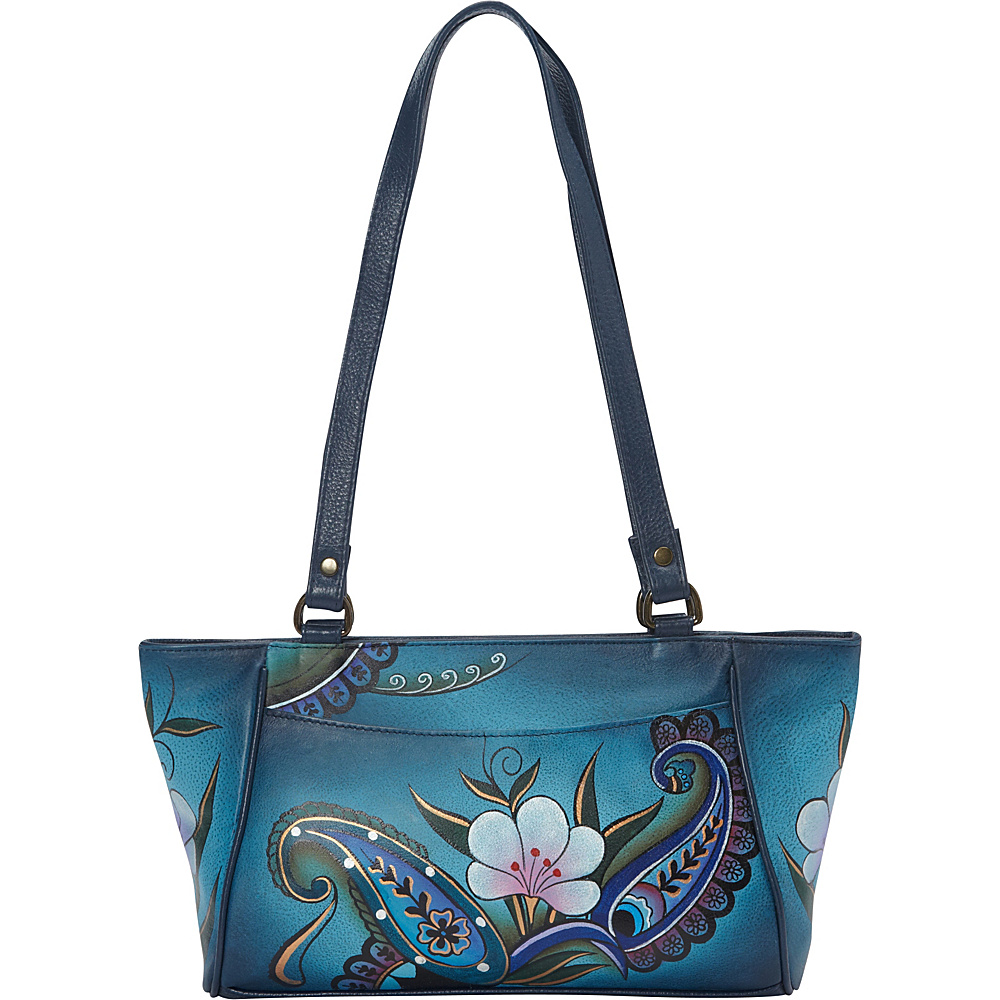 ANNA by Anuschka Hand Painted East West Small Tote Denim Paisley Floral ANNA by Anuschka Leather Handbags