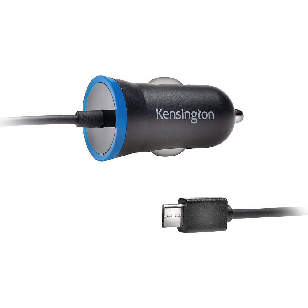 Kensington PowerBolt 2.6Amp Smartphone Car Charger w hardwired Micro USB Cable Black Kensington Portable Batteries Chargers