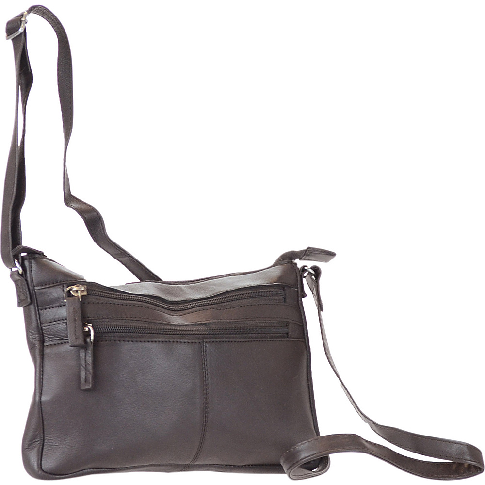 R R Collections Soft Drum Dyed Leather 3 Zip Gusseted Crossbody Bag Brown R R Collections Leather Handbags