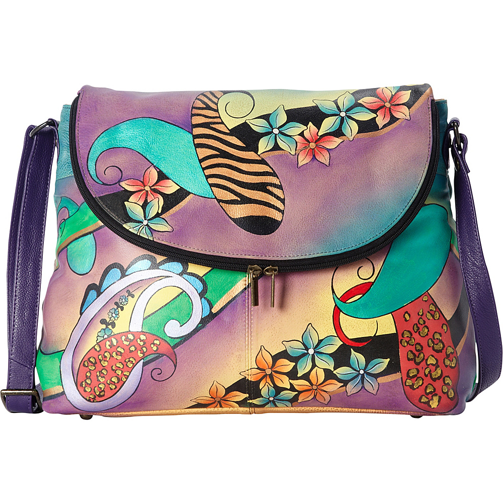 ANNA by Anuschka Hand Painted Large Flap bag Paisley Collage Eggplant ANNA by Anuschka Leather Handbags