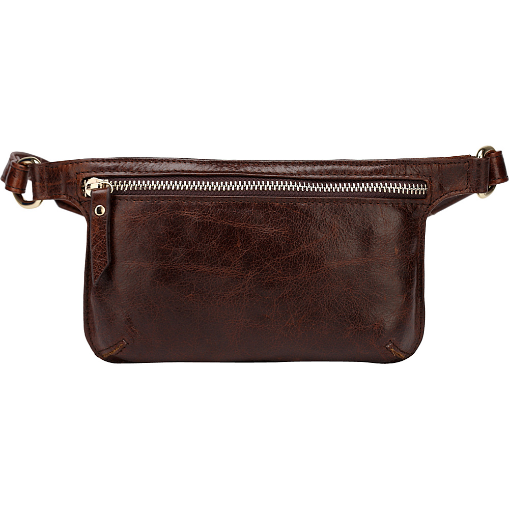 Vicenzo Leather Mibel Distressed Leather Waist Pack Crossbody Dark Brown Vicenzo Leather Waist Packs