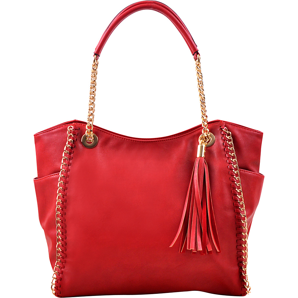 Dasein Faux Leather Chain Link Tote Bag Red Dasein Manmade Handbags