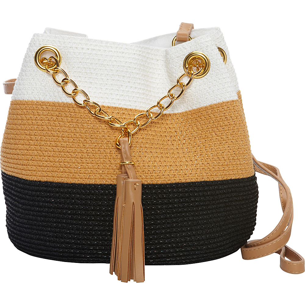 Magid Paper Straw Color Block Mini Tassel Shoulder Bag Black Multi Magid Straw Handbags
