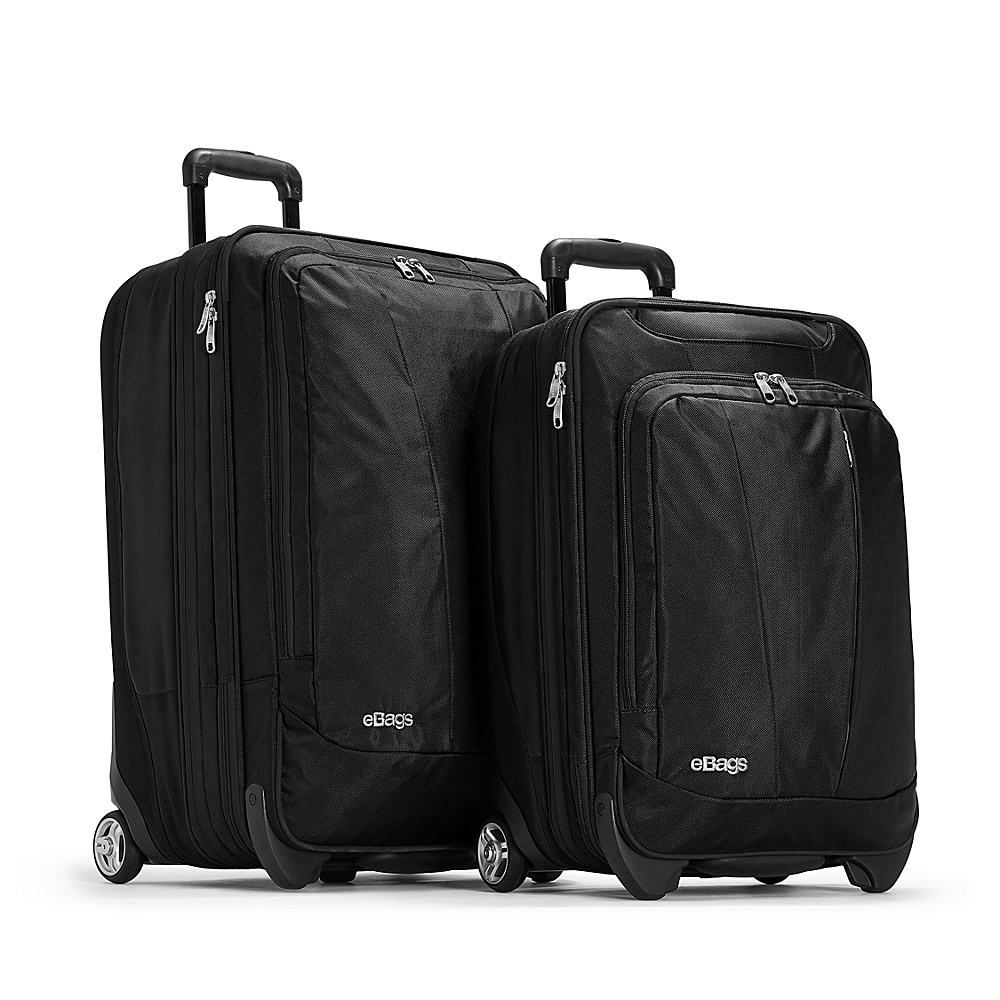 eBags TLS Expandable 2pc Set Solid Black eBags Luggage Sets