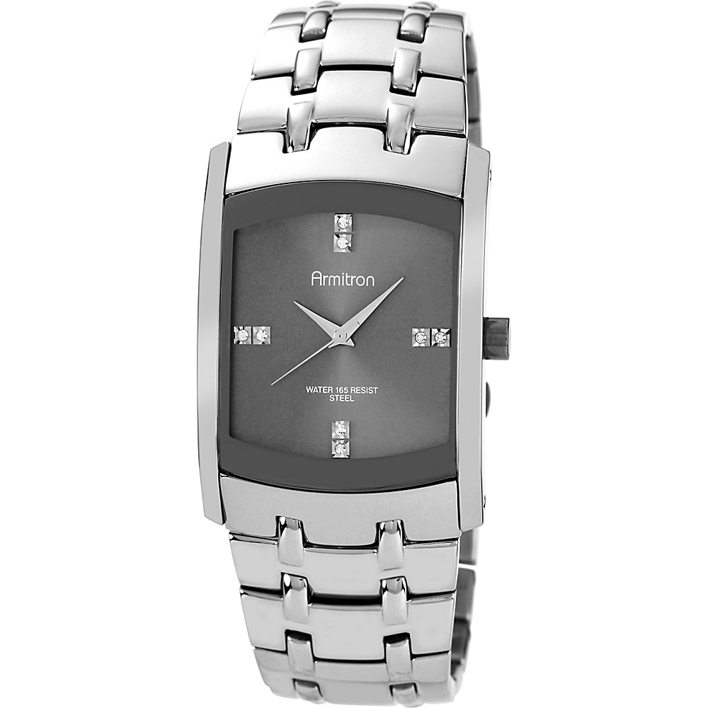 Armitron Mens Swarovski Crystal Dial Dark Silver Tone Bracelet Watch Silver Armitron Watches