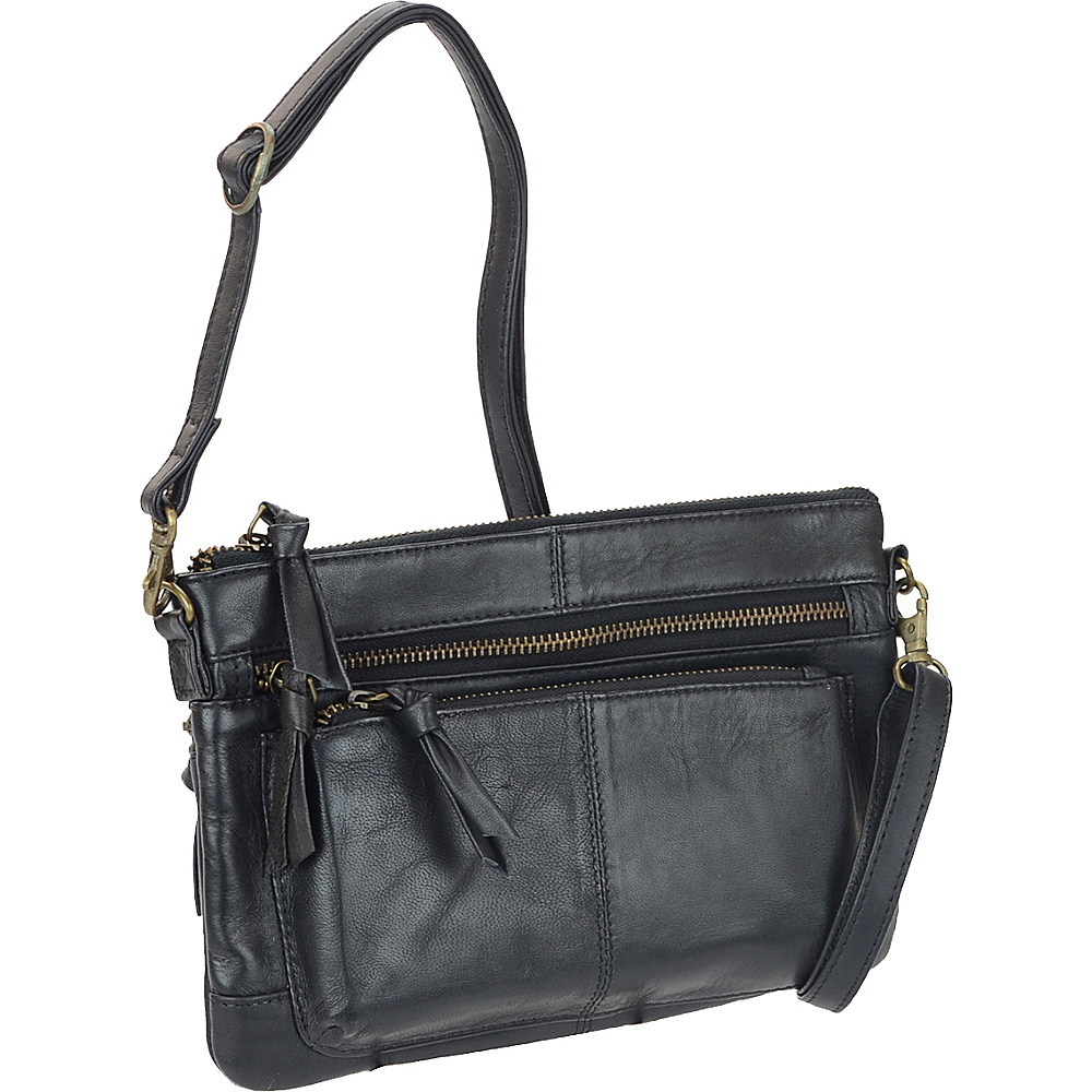 R R Collections Genuine Leather Crossbody Bag With Front Two Zip Pockets Black R R Collections Leather Handbags