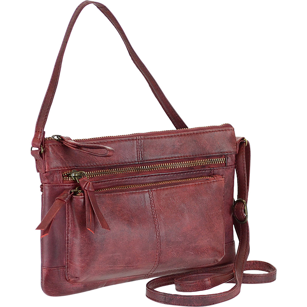 R R Collections Genuine Leather Crossbody Bag With Front Two Zip Pockets RED R R Collections Leather Handbags