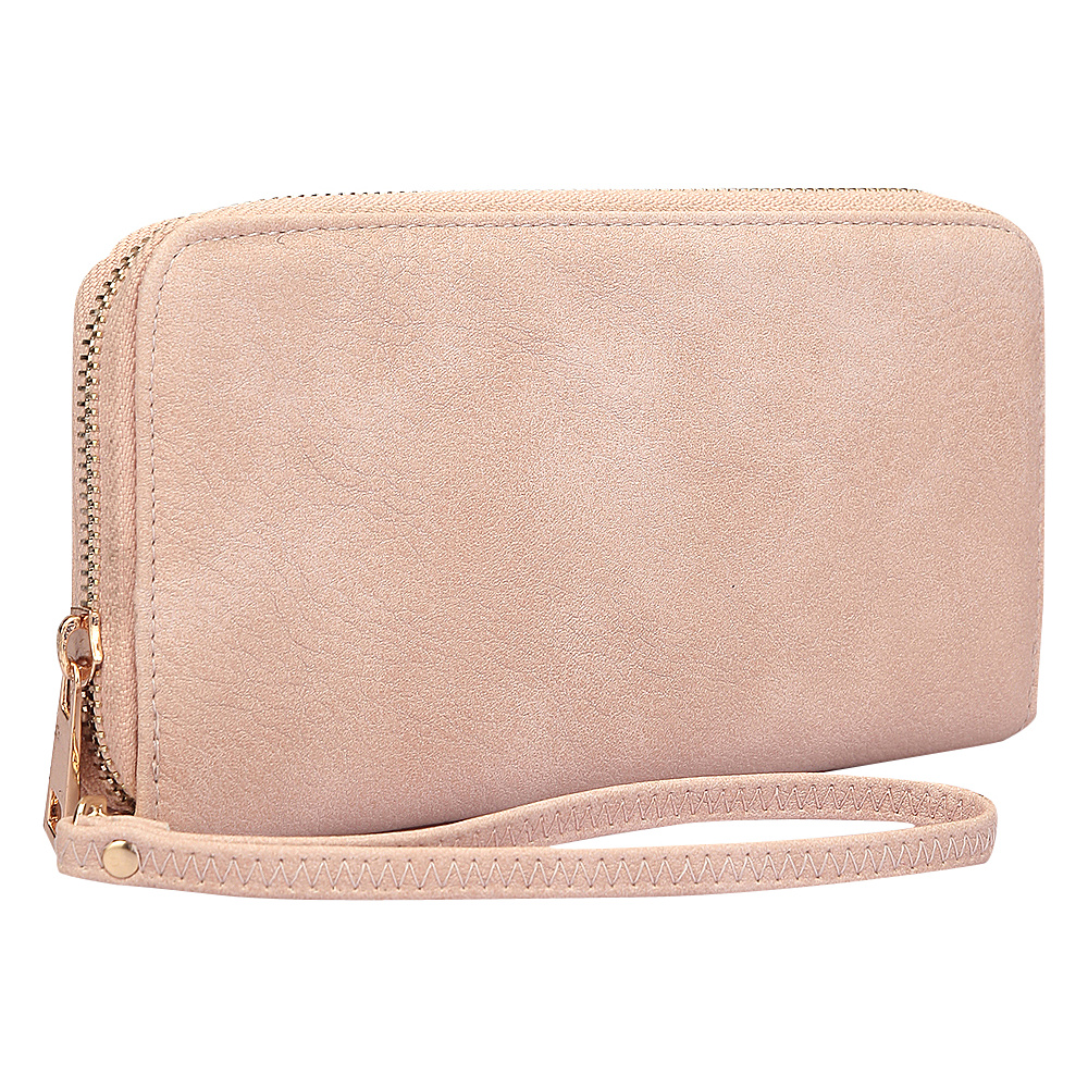 Dasein Zip Around Emblem Wallet Light Pink Dasein Manmade Handbags