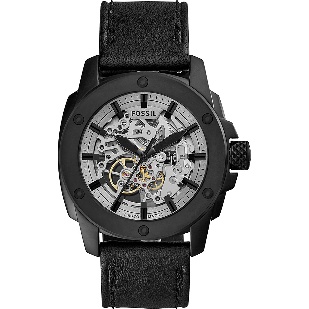 Fossil Modern Machine Automatic Skeleton Leather Watch Black Fossil Watches