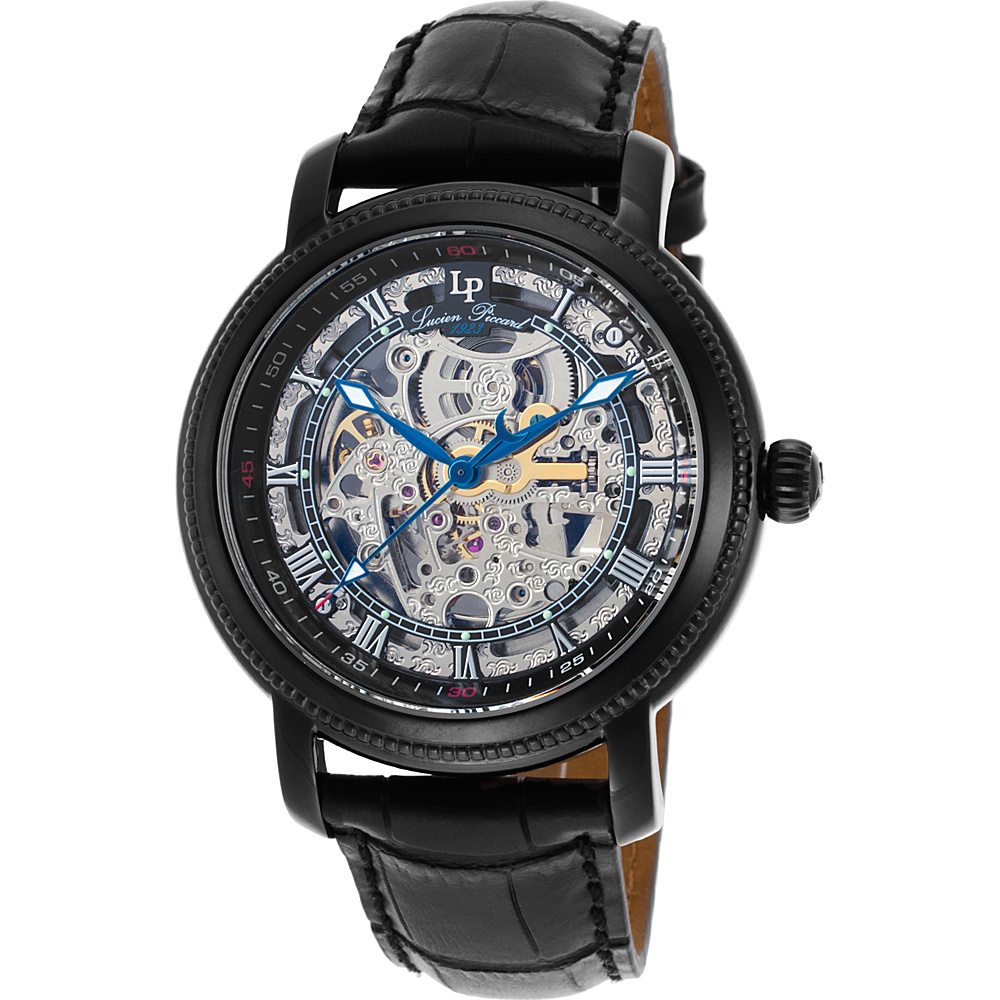 Lucien Piccard Watches Paragon Automatic Leather Band Watch Black Black Lucien Piccard Watches Watches
