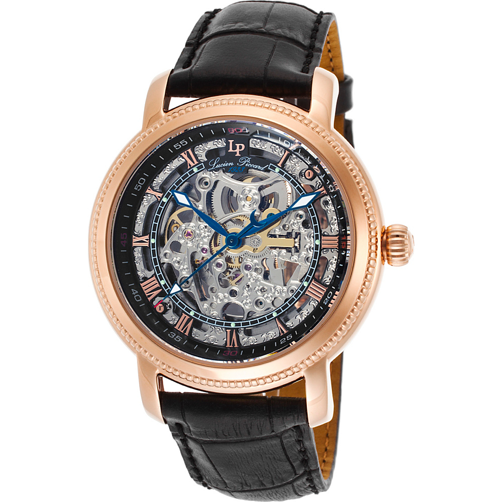 Lucien Piccard Watches Paragon Automatic Leather Band Watch Black Rose Gold Lucien Piccard Watches Watches