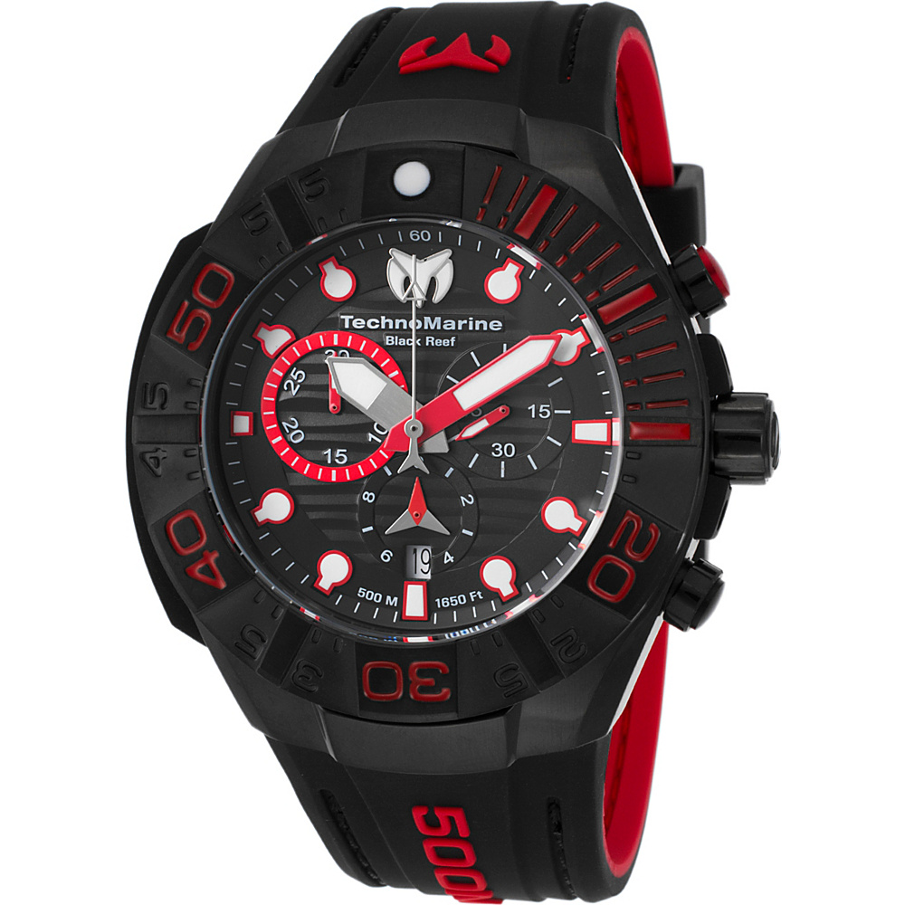TechnoMarine Watches Mens Black Reef Chronograph Silicone Band Watch Black and red TechnoMarine Watches Watches