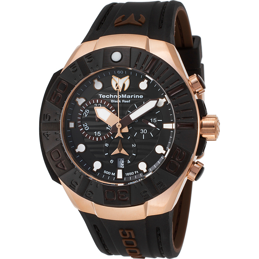 TechnoMarine Watches Mens Black Reef Chronograph Silicone Band Watch Black and brown TechnoMarine Watches Watches