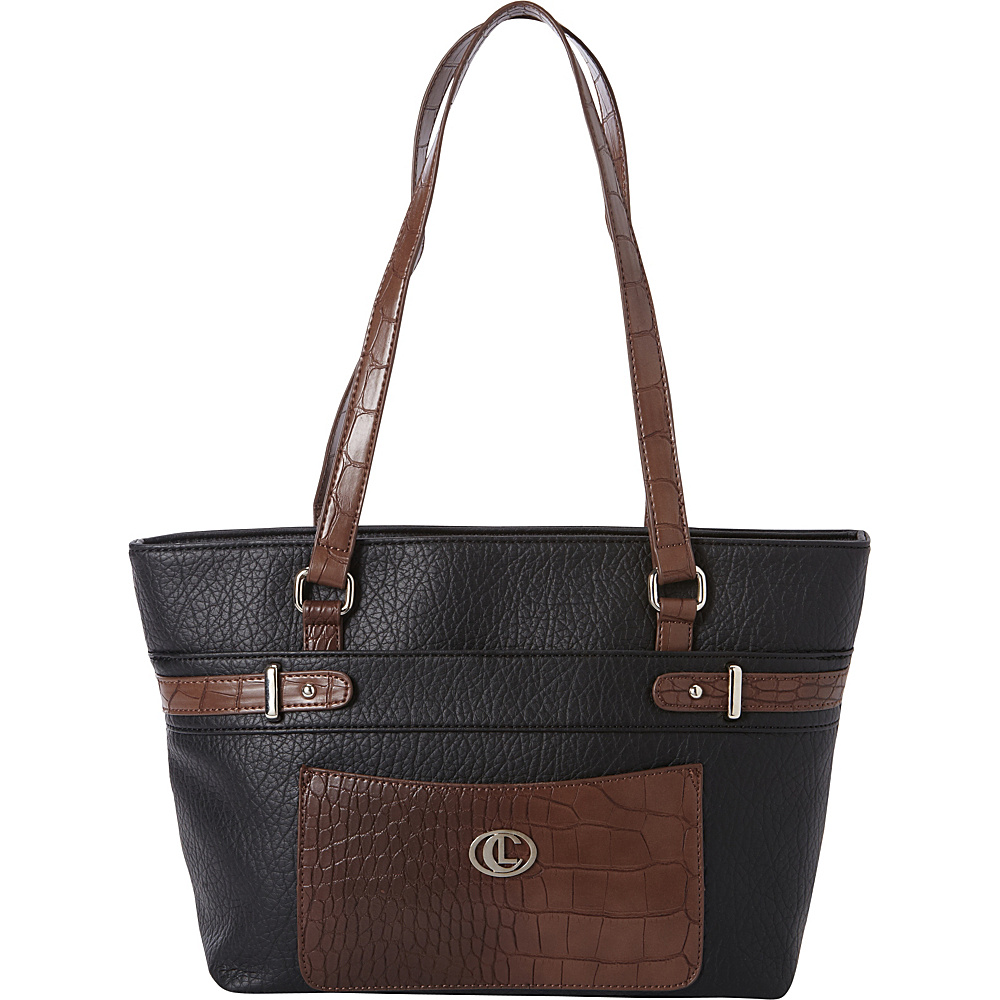 Aurielle Carryland Croco Belting Tote Black Brown Aurielle Carryland Manmade Handbags