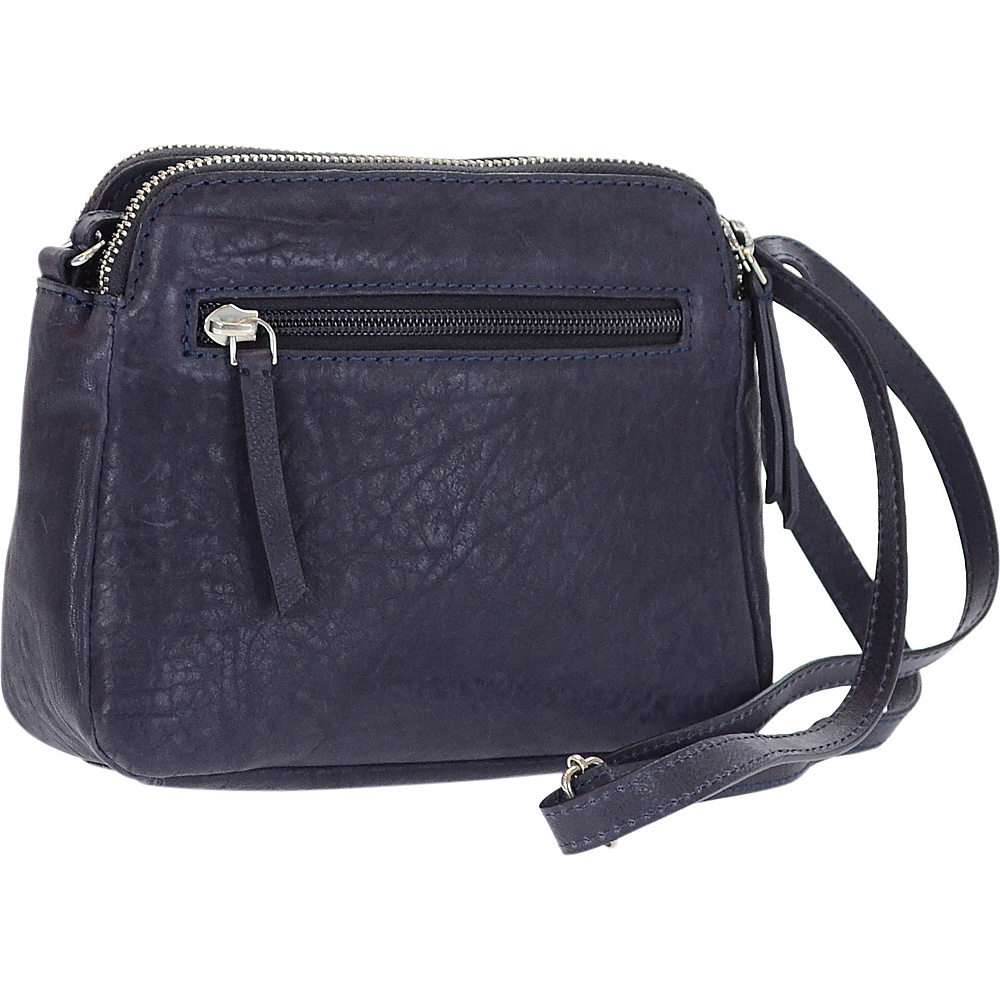R R Collections Genuine Leather Double Zipper Crossbody Navy R R Collections Leather Handbags