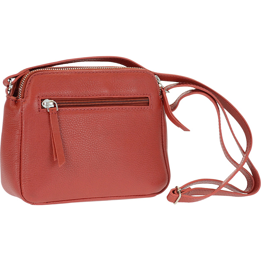 R R Collections Genuine Leather Double Zipper Crossbody RED R R Collections Leather Handbags