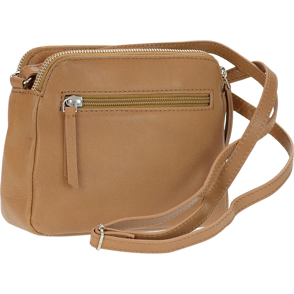 R R Collections Genuine Leather Double Zipper Crossbody TAN R R Collections Leather Handbags