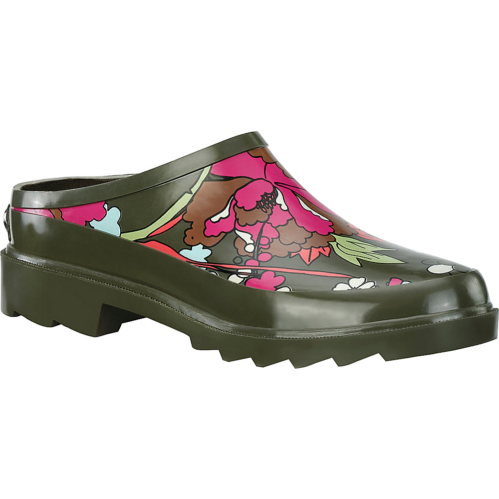 Sakroots Root Rain Clog 10 M Regular Medium Olive Flower Power Sakroots Women s Footwear