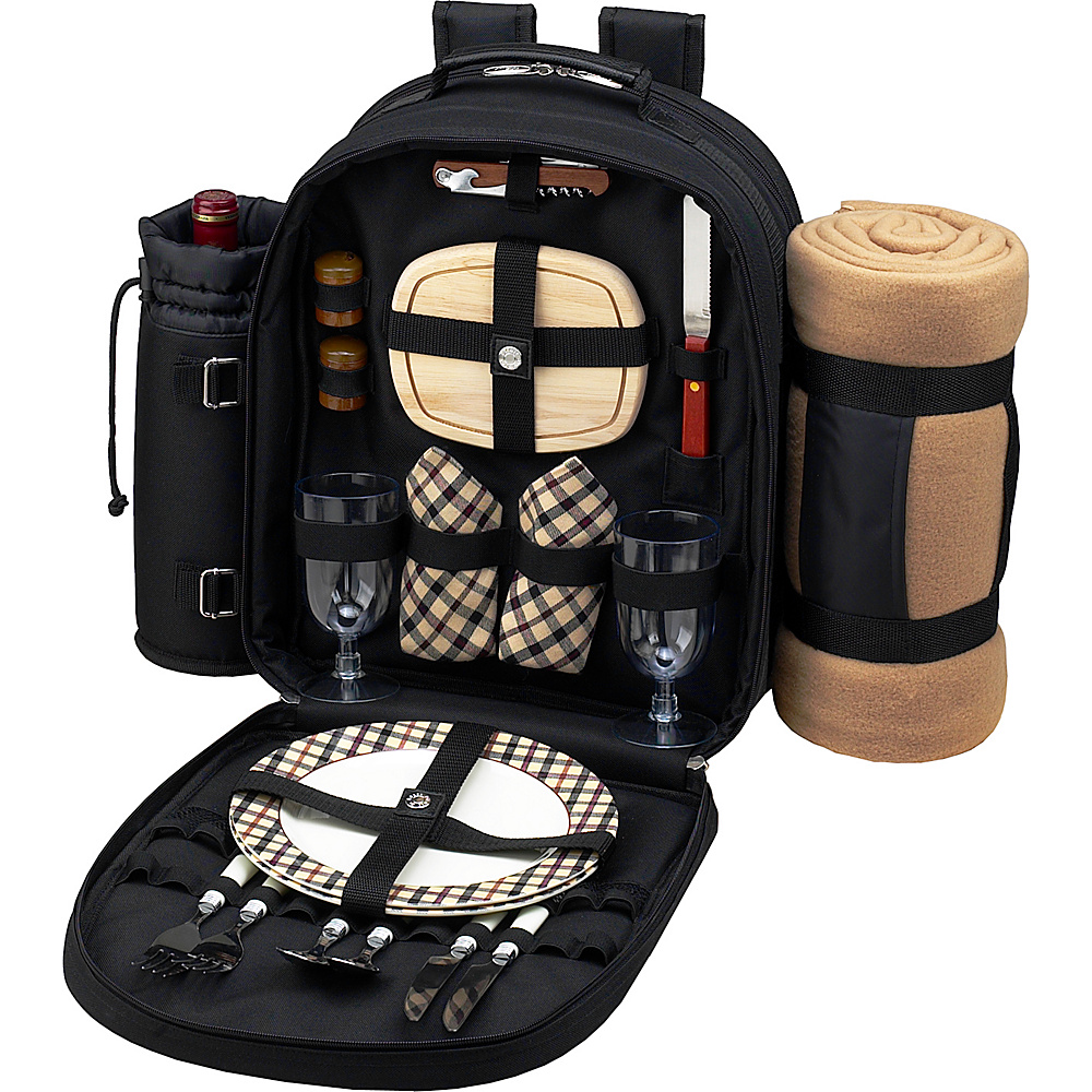 Picnic at Ascot Deluxe Equipped 2 Person Picnic Backpack with Cooler Insulated Wine Holder Blanket Black w London Plaid Picnic at Ascot Outdoor Coolers
