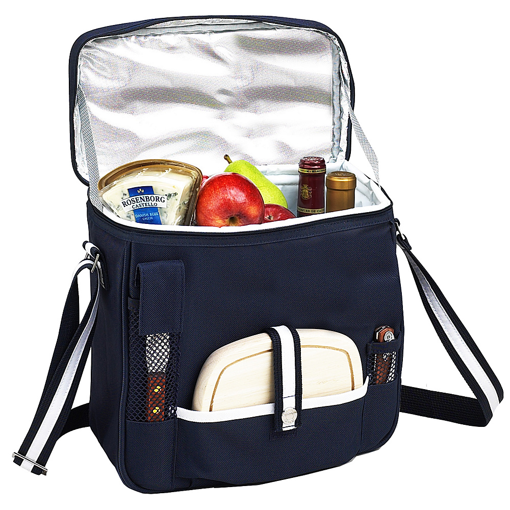 Picnic at Ascot Wine and Cheese Picnic Basket Cooler with hardwood cutting Board Cheese Knife and Corkscrew Navy White Picnic at Ascot Outdoor Coolers