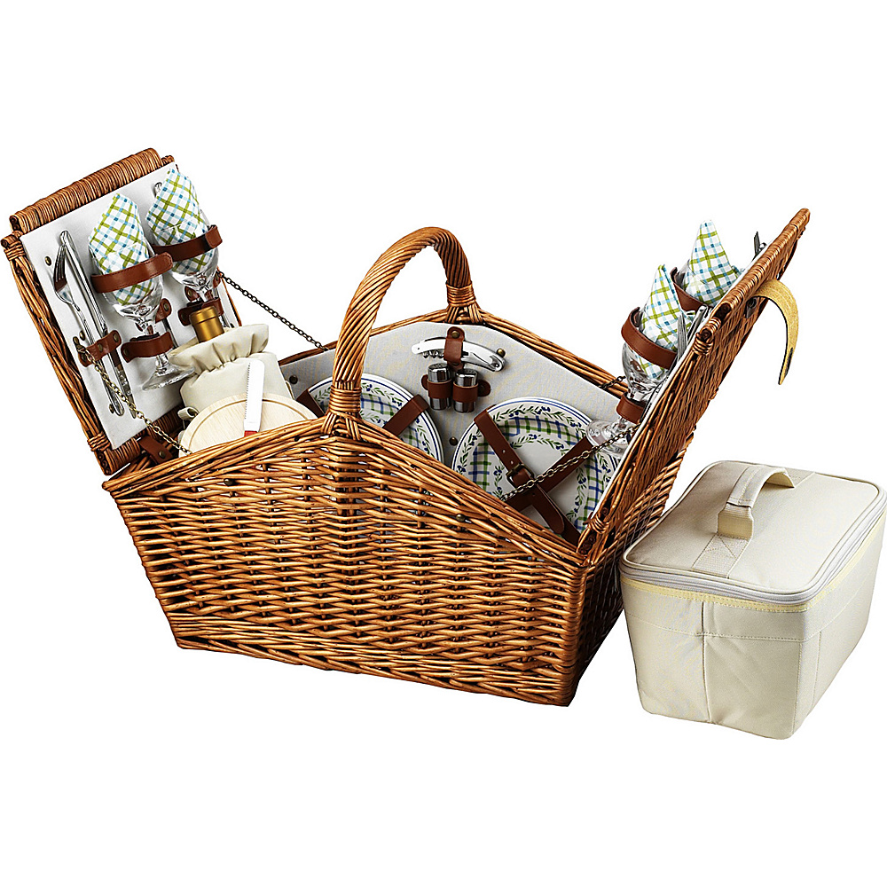 Picnic at Ascot Huntsman English Style Willow Picnic Basket with Service for 4 Wicker w Gazebo Picnic at Ascot Outdoor Accessories