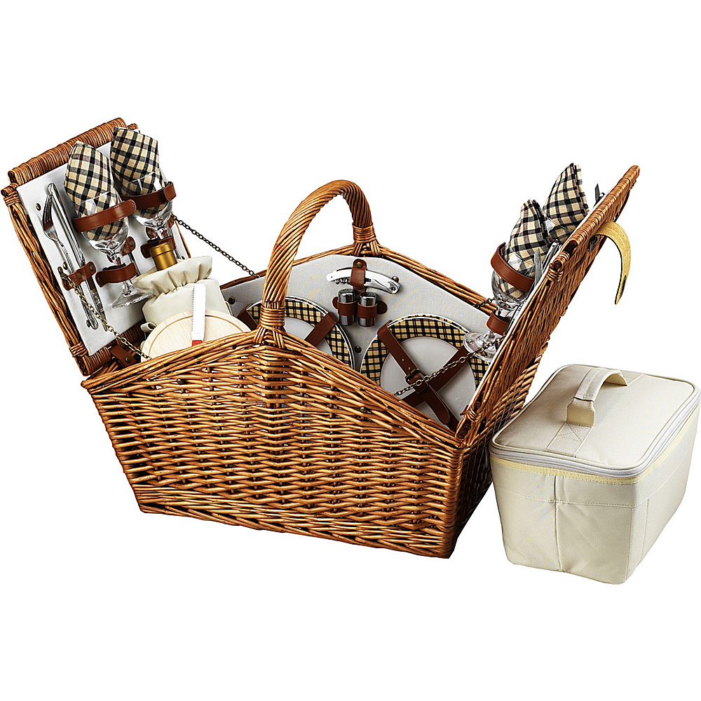 Picnic at Ascot Huntsman English Style Willow Picnic Basket with Service for 4 Wicker w London Picnic at Ascot Outdoor Accessories