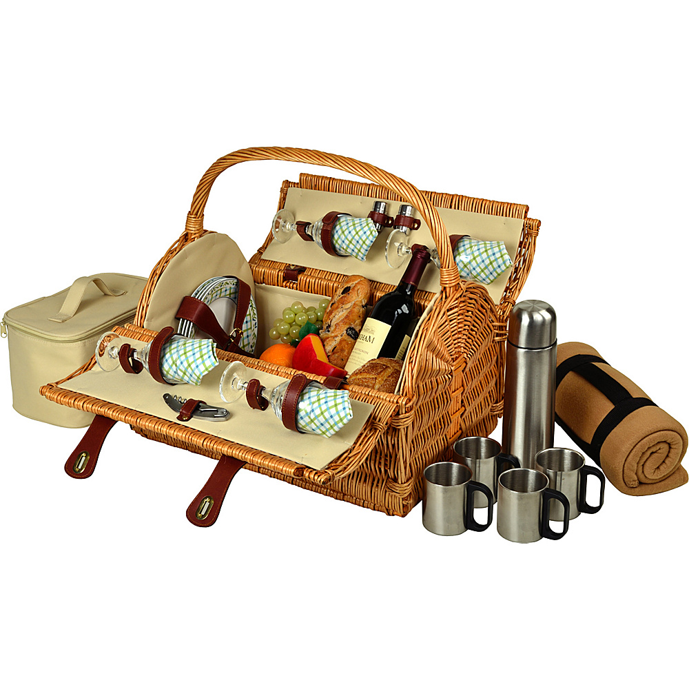 Picnic at Ascot Yorkshire Willow Picnic Basket with Service for 4 Coffee Set and Blanket Wicker w Gazebo Picnic at Ascot Outdoor Accessories
