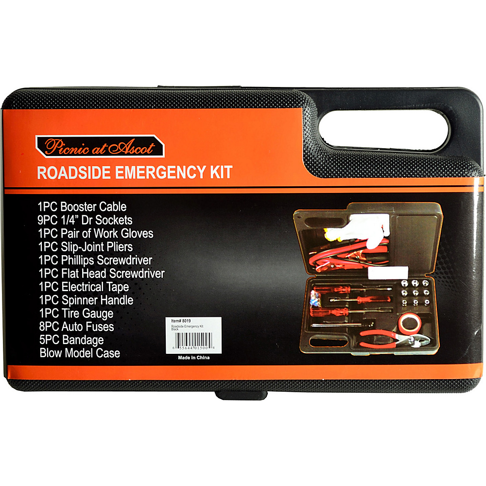 Picnic at Ascot Auto Roadside Emergency Tool Kit 26 Pieces Black Picnic at Ascot Trunk and Transport Organization