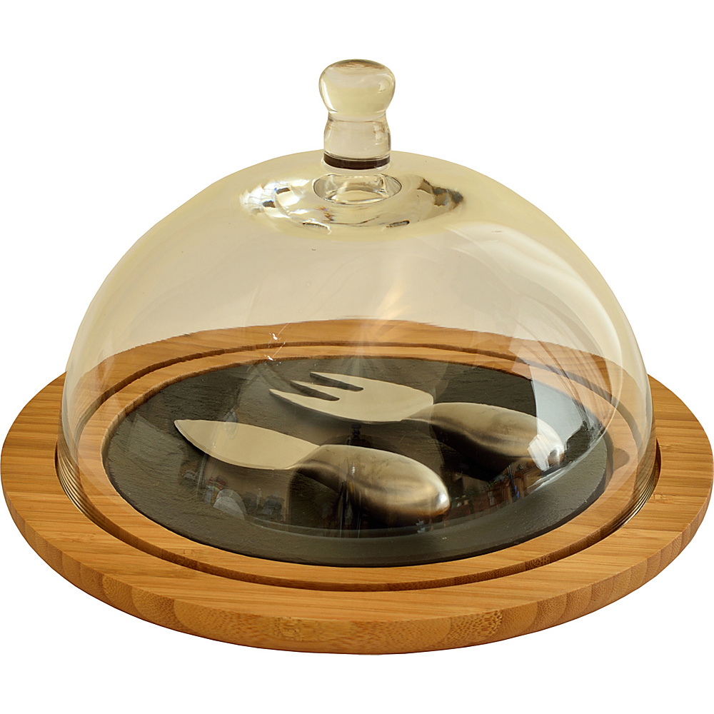 Picnic at Ascot Bamboo Slate Cheese Dome with Hand Blown Glass Lid Bamboo Picnic at Ascot Outdoor Accessories