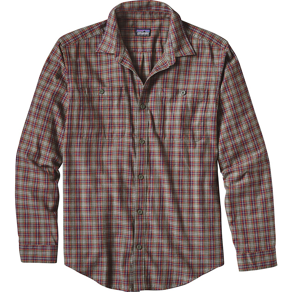 Patagonia Mens Long Sleeve Pima Cotton Shirt XS Leaf Lines Industrial Green Patagonia Men s Apparel