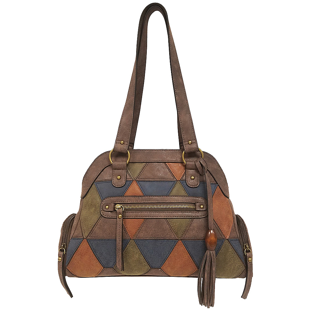 Bueno Triangle Diamond Suede Satchel Dark Brown Jewel Multi Bueno Manmade Handbags