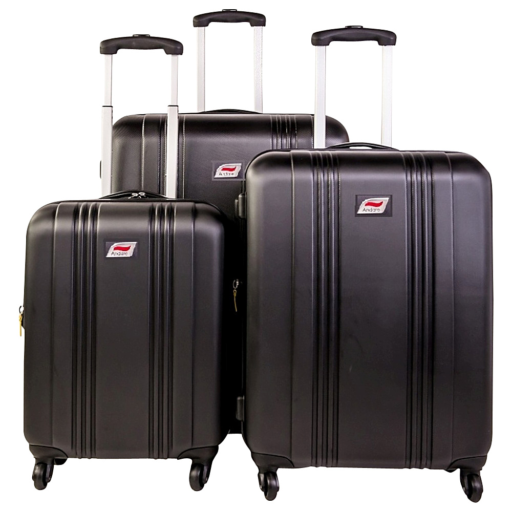 Andare Monte Carlo 8 Wheel Spinner Upright 3 Piece Luggage Set Black Andare Luggage Sets
