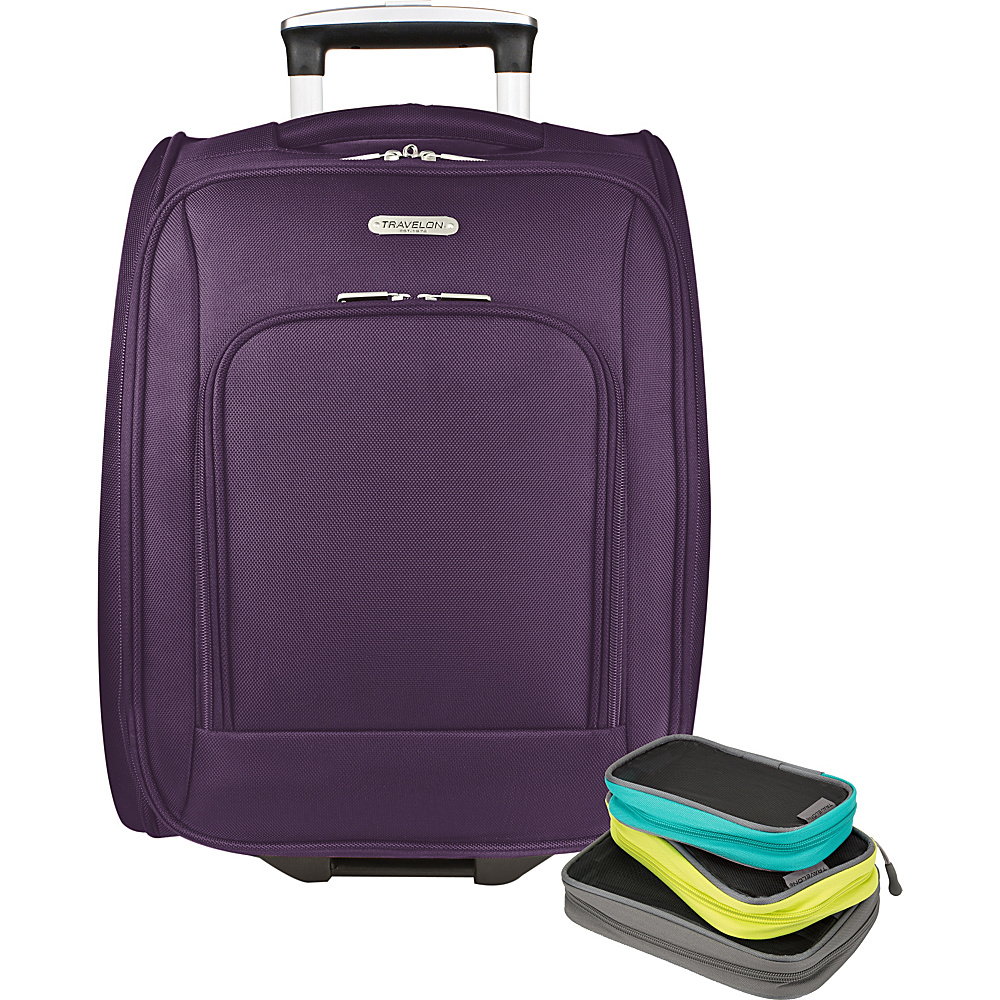 Travelon 18 Wheeled Underseat Bag with Set of 3 Lightweight Packing Squares Exclusive Purple Travelon Softside Carry On