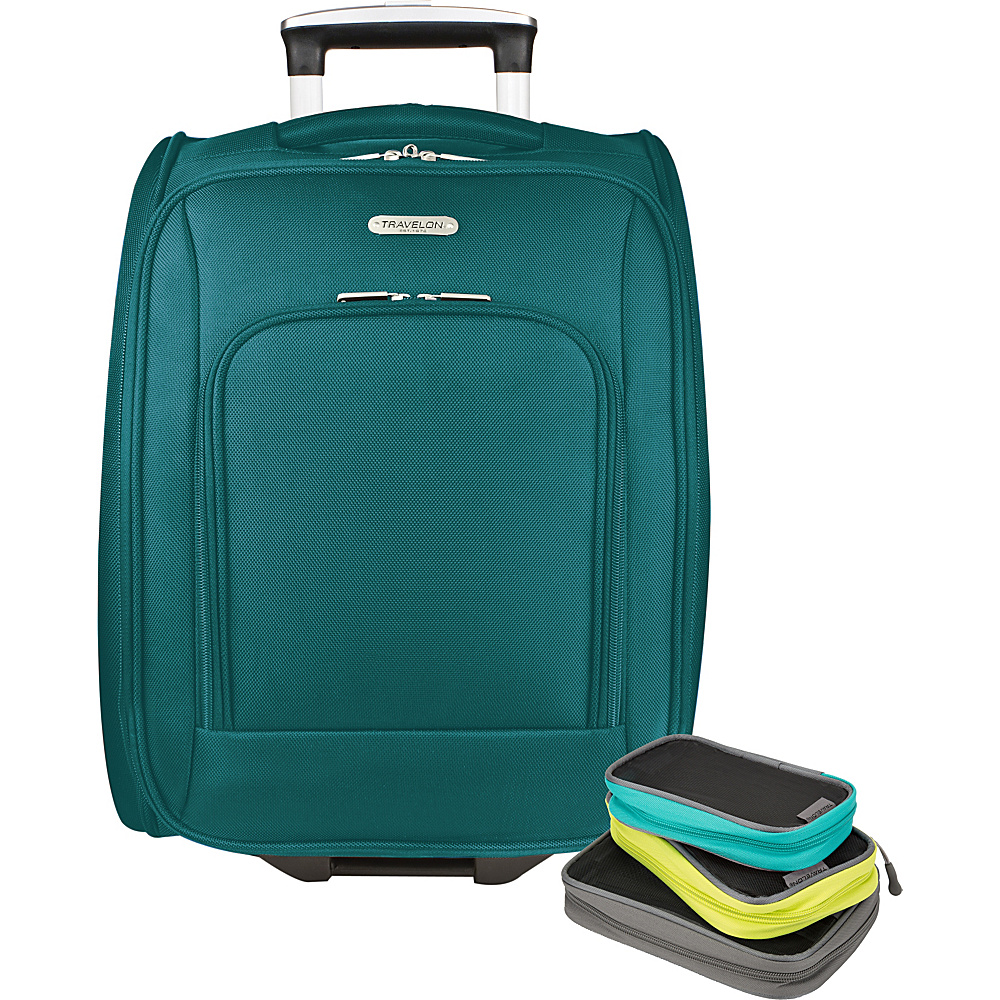 Travelon 18 Wheeled Underseat Bag with Set of 3 Lightweight Packing Squares Exclusive Teal Travelon Softside Carry On