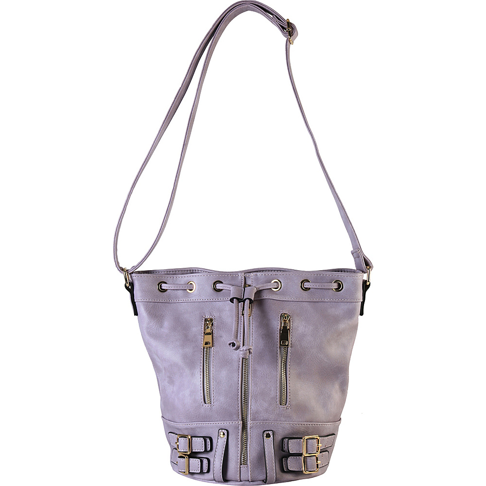 Diophy Front Zipper Buckle Decor Bucket Handbag Accented with Magnet and Drawstring Closure Lavender Diophy Manmade Handbags