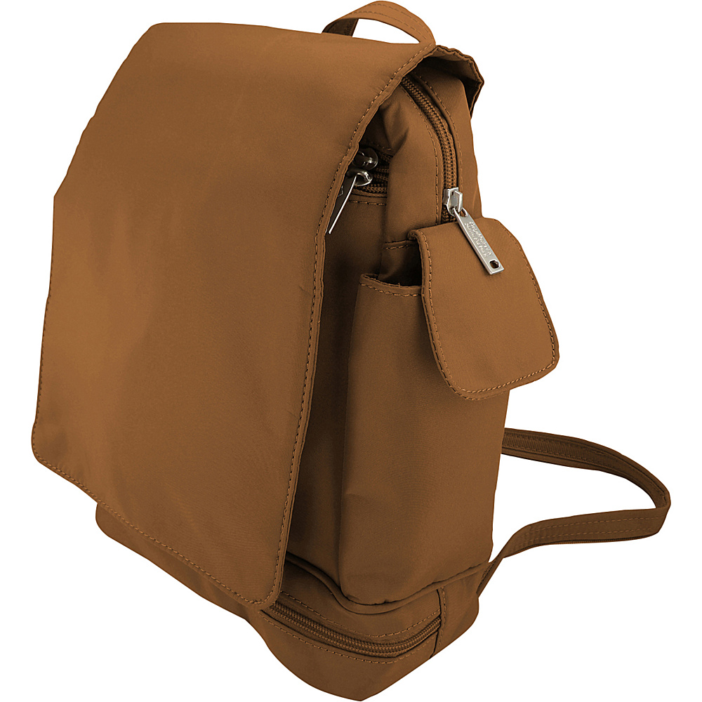 BeSafe by DayMakers Anti Theft Convertible Backpack with Flap Camel BeSafe by DayMakers Fabric Handbags