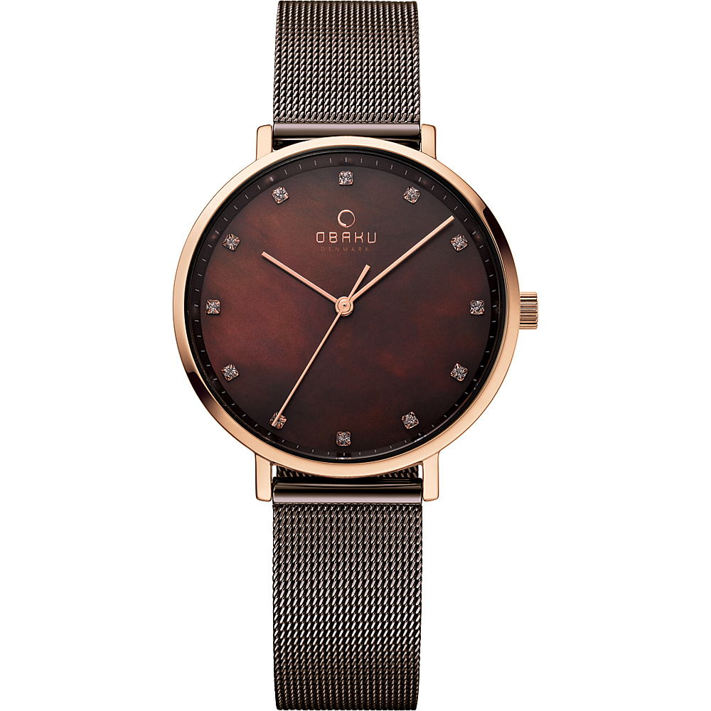 Obaku Watches Womens Mother of Pearl Stainless Steel Watch Brown Rose Gold Obaku Watches Watches