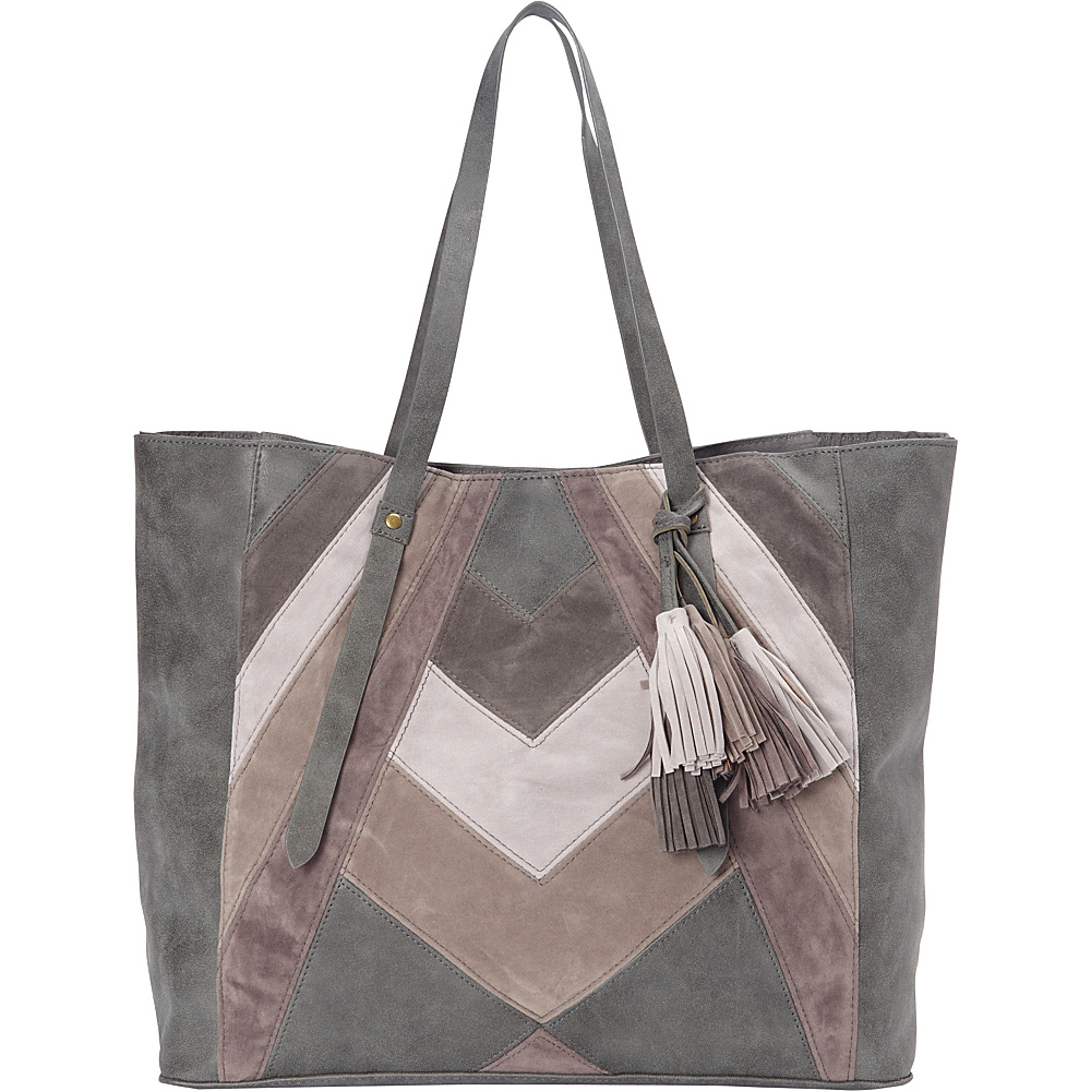 T shirt Jeans Patchwork Tote With Tassel Grey T shirt Jeans Manmade Handbags